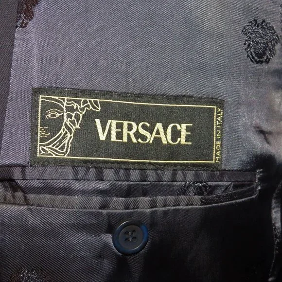 Versace Mainline x Castangia Recent Dark Blue Woven Two Button Suit Jacket 40L